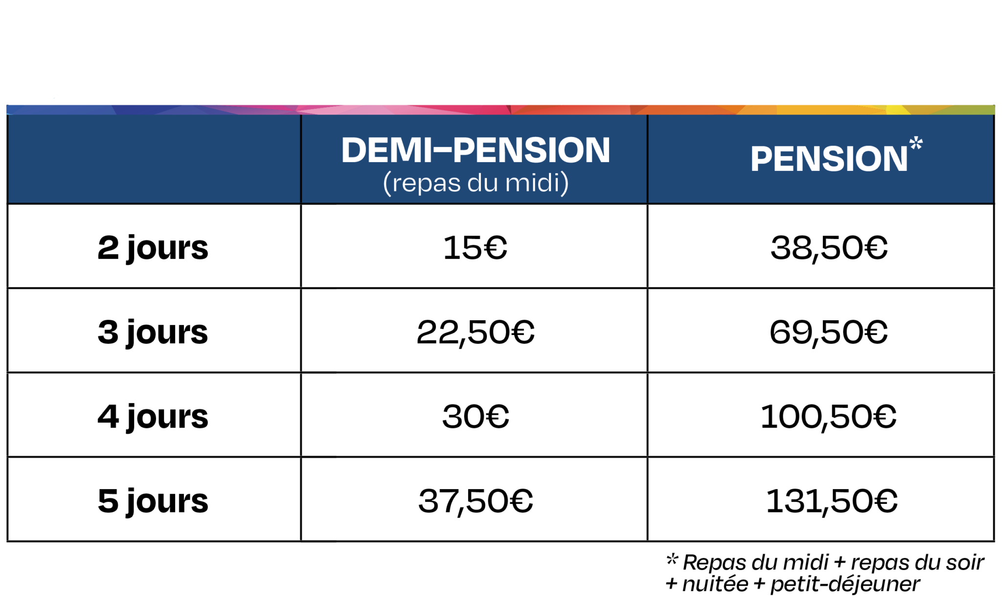 Tarifs demi-pension et pension 2025-2026 CFAie